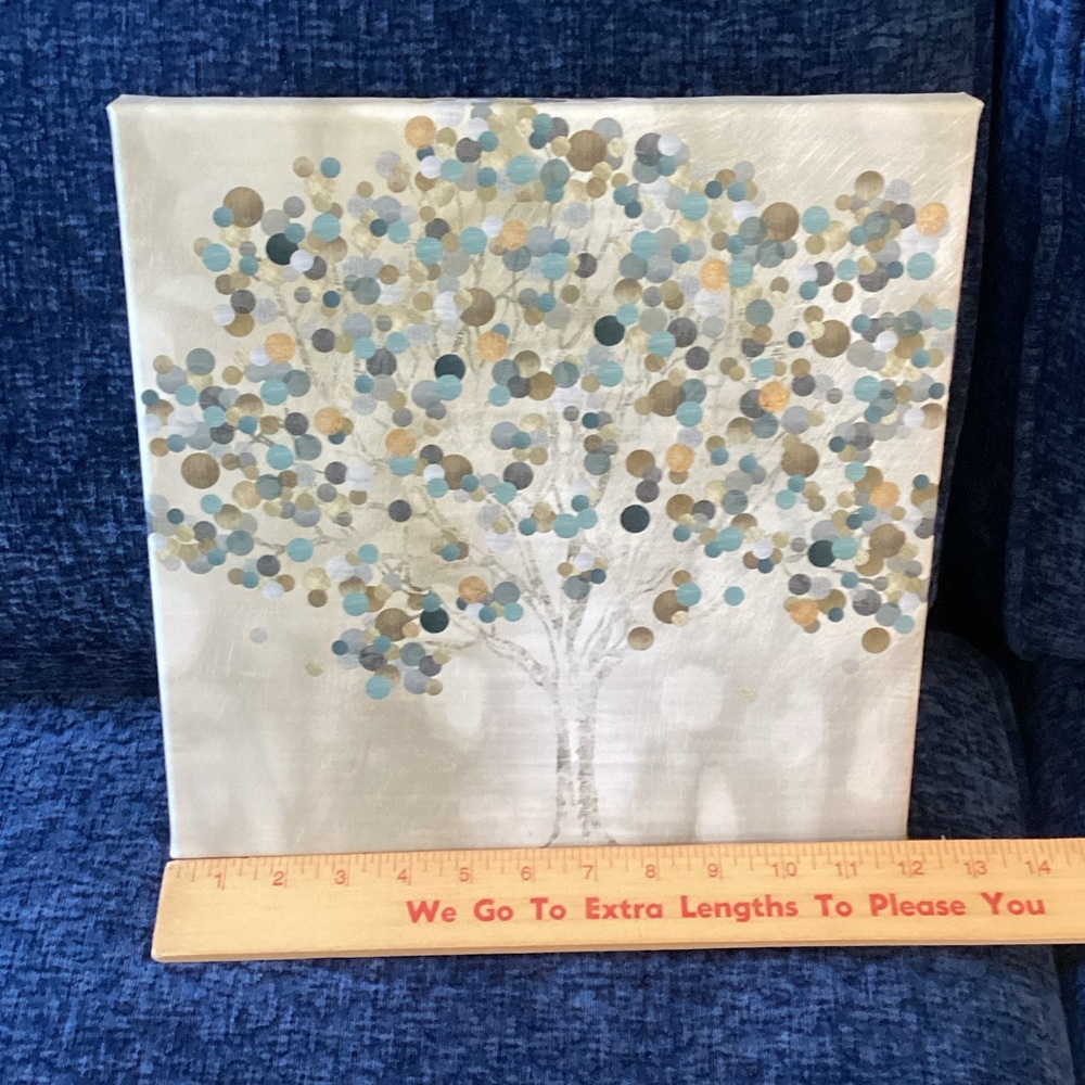 Abstract Tree Art Print with Blue and Gold Accents
